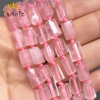 

Natural Faceted Pink Quartz Stone Beads Cylinder Loose Spacer Beads For Jewelry Making DIY Charms Bracelet Accessories 7.5''