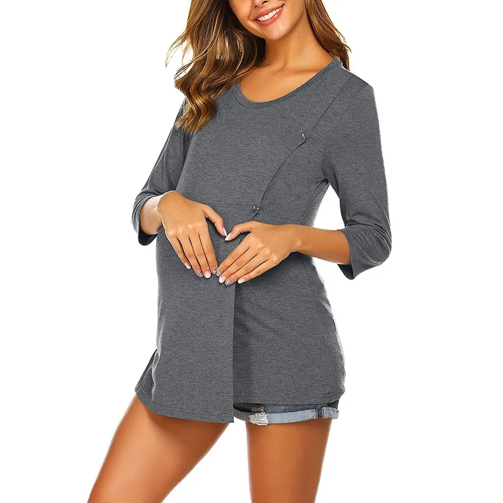 Vetement femme, женские топы для беременных и блузки, топы с длинными рукавами на пуговицах для кормящих, футболки для грудного вскармливания