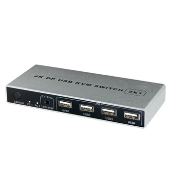 

Displayport KVM Switch 4K/60Hz , Dual-Port DP 1.2 KVM Switcher 2 in 4 Out for Sharing Printer Keyboard Mouse (EU Plug)