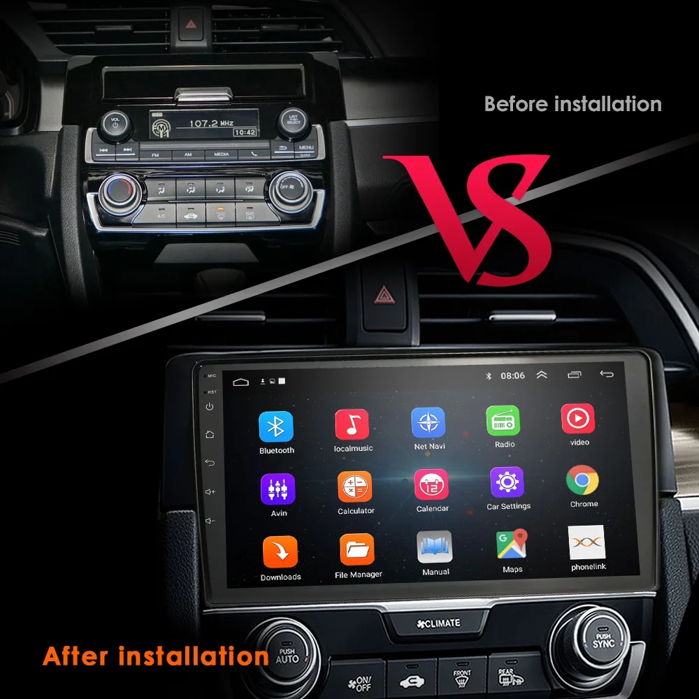 Sale Quad Core 2 DIN Car GPS Navigation Android9.0 Radio Stereo Player For Honda Civic 2016 2017 2018 USB SWC FM DAB+ DVR TPMS CAMERA 5