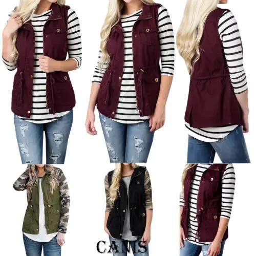 Hirigin Womens Olive Cargo Utility Safari Vest W/pockets Drawstring