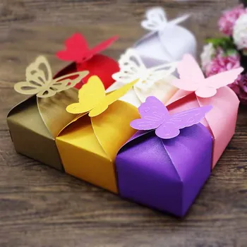 

20pcs 2019 New Wedding Favorite Gift Candy Box 7 Color for Butterfly Shaped Candy Box Small Size 6x6x4cm Cute Box