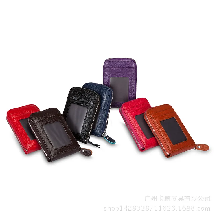 

Fashion Cowhide Credit Card Wallet Card Holder Organ Korean-style Wallet Card Bit More Genuine Leather Verticle Zipper Card Case