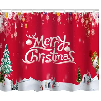 

12 Holes Star Wars Christmas Shower Waterproof Mildew Curtain Christmas Snowman Snow Curtain Home Bathroom Decoration For