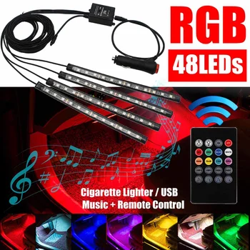 

Led Car Foot Ambient Light With USB Cigarette Lighter Backlight Music Control App RGB Auto Interior Decorative Atmosphere Lights