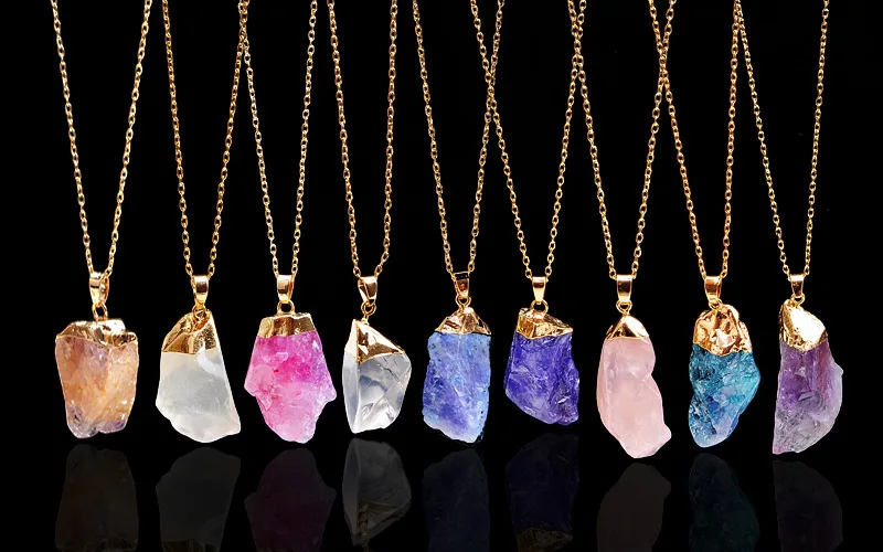 

Multi-color Natural Crystal Rough Stone Phnom Penh Single Ring Pendant Necklace Sweater Chain Men And Women Accessories