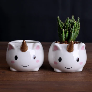

Cute Cartoon Unicorn Flower Pot Ceramic Flowerpot Succulent Plant Container Green Planters Small Bonsai Pots Home Decoration