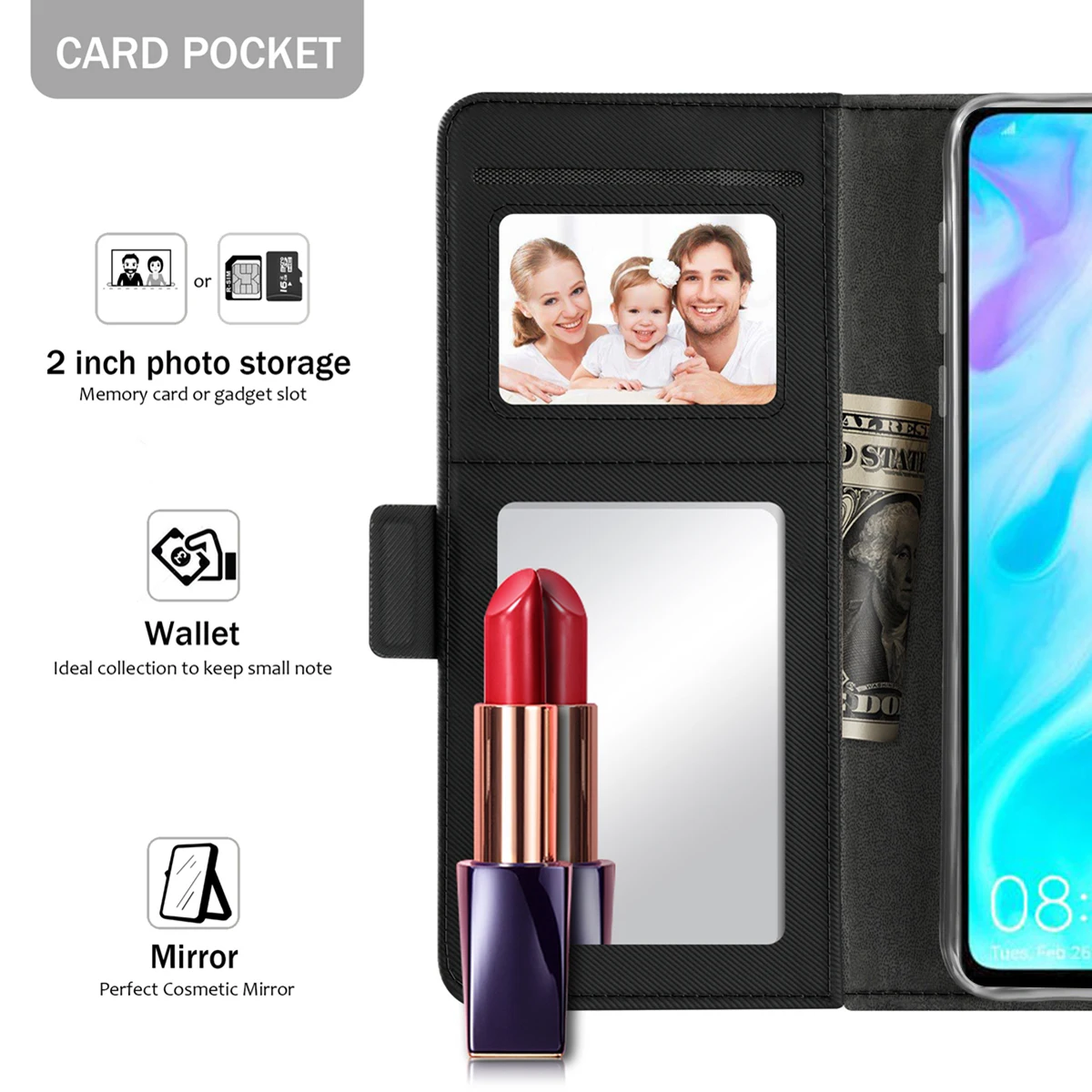  For Nokia 7.2 Case Luxury Leather Wallet Flip Stand Cover with Mirror Shockproof Shell For Nokia 3.