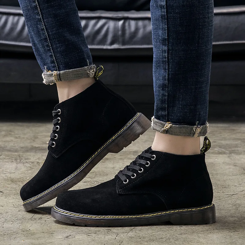 

Buffny Autumn And Winter New Style plus Velvet MEN'S SHOES Martin Boots Trend Outdoor Genuine Leather Korean-style Fashion