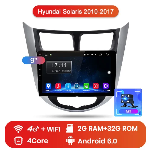 Junsun 2G+ 32G Android 8,1 для hyundai solaris 2010- Авто 2 din автомагнитола стерео плеер Bluetooth gps навигация нет 2din dvd - Цвет: 2-32G for 4G BK