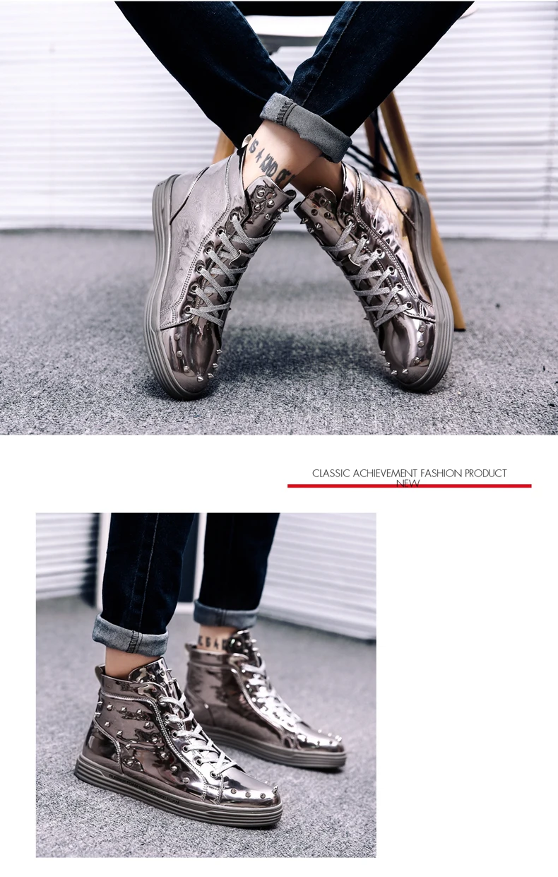 Новые классические кроссовки с заклепками для мужчин; zapatos de hombre; оригинальные золотистые туфли на платформе; обувь для скейтбординга
