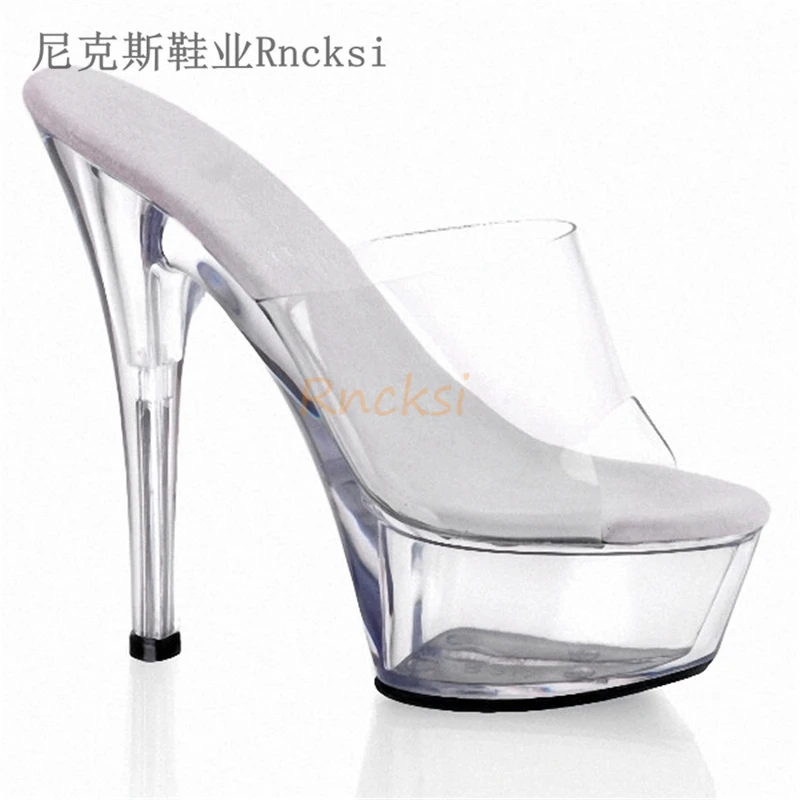 15CM ultra high heel sexy crystal sandals model performance shoes princess transparent glass slipper