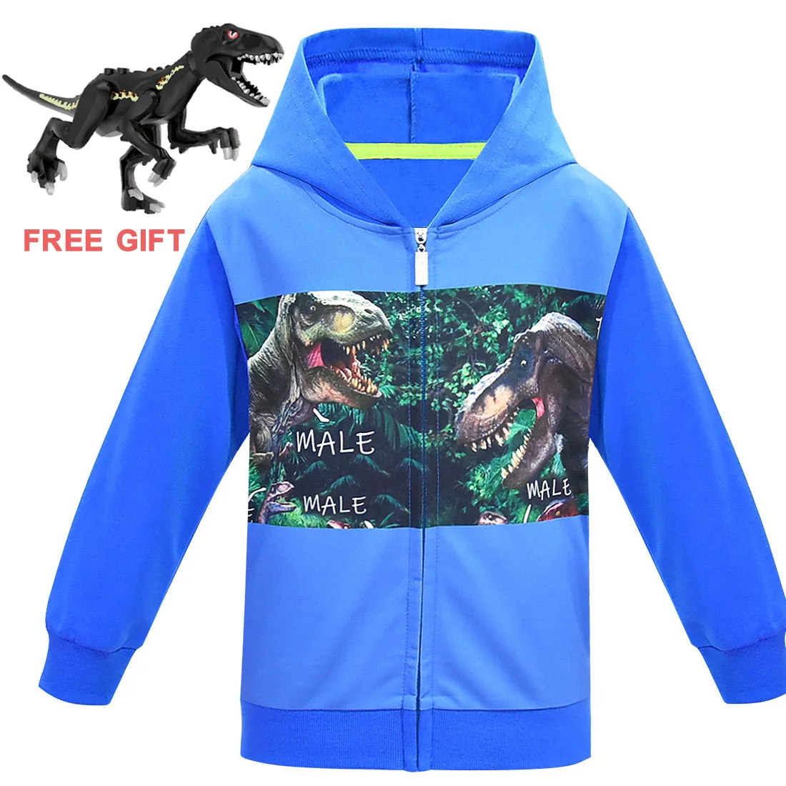 Динозавр Юрского периода для мальчиков и девочек с длинными рукавами для детей, одежда с капюшоном рубашка для мальчиков Fille пальто наряд на Хэллоуин топы с рисунками - Цвет: FZ0971-blue