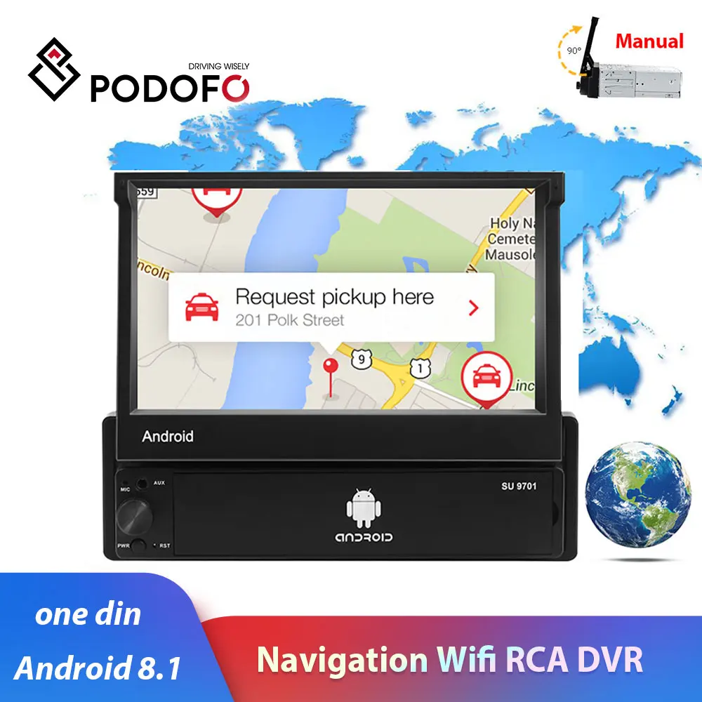Автомагнитола Podofo 1DIN 7 &quot Android 8 1 1080P сенсорный экран GPS навигация Wi Fi зеркальная