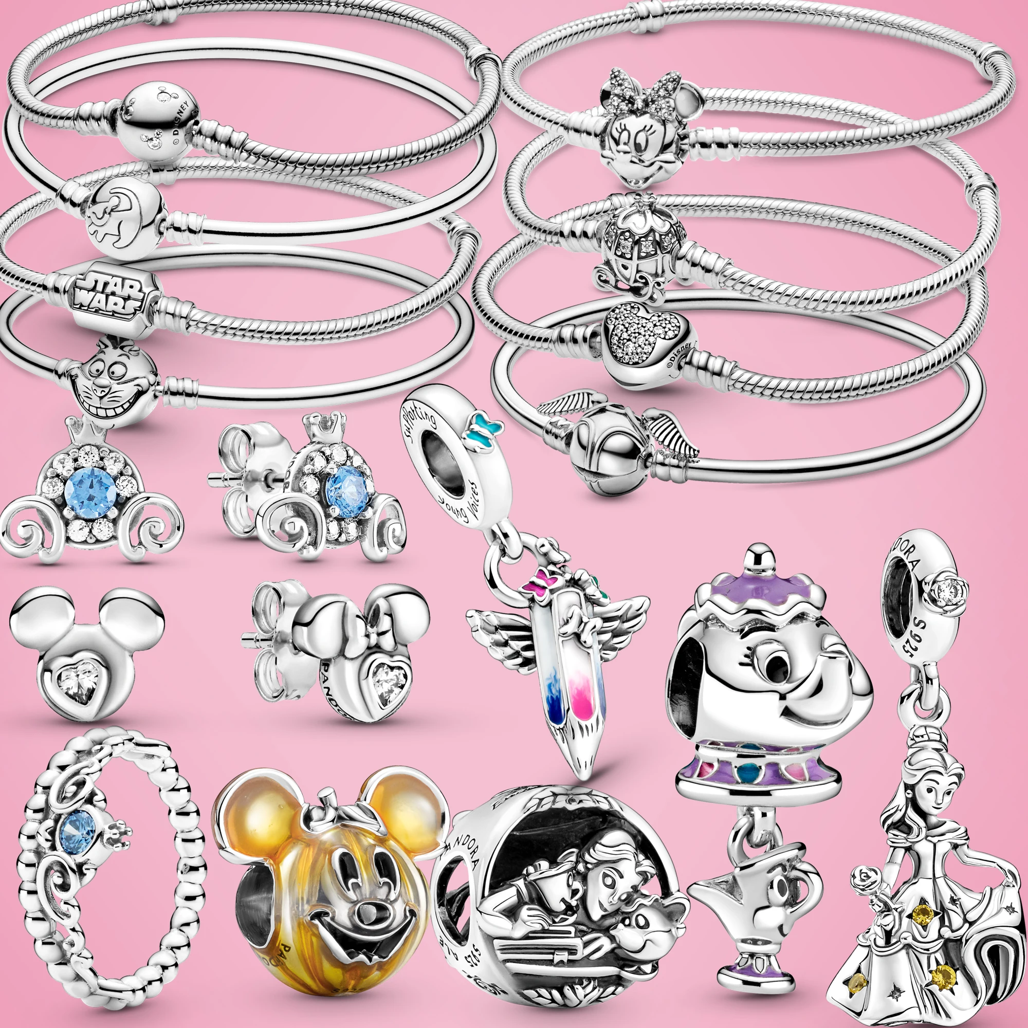 2021 New Real 925 Sterling Silver Princess Crown Heart Dangle Charm Beads fit Original Pandora Bracelet Pendant Necklace Jewelry | Украшения