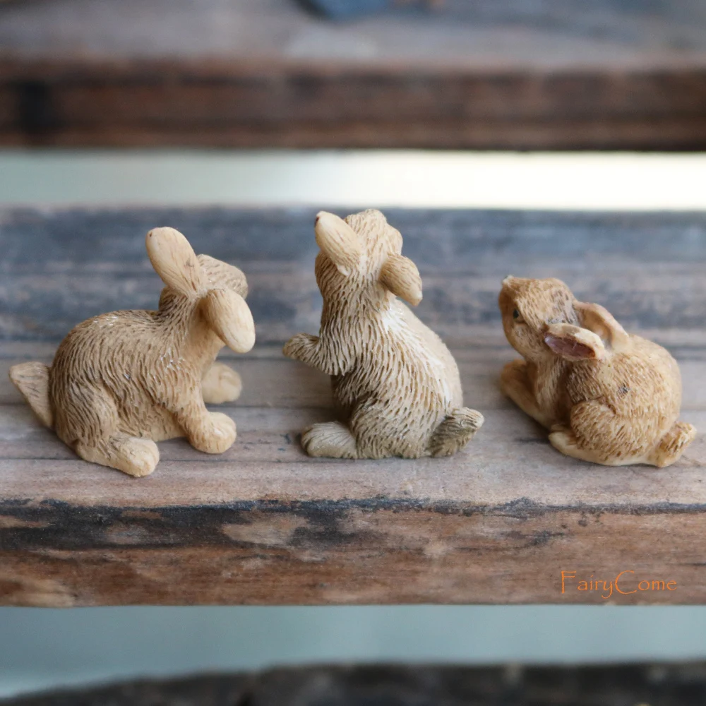 Yard and Garden Miniature Dollhouse Mini Resin Rabbits Set of 3 