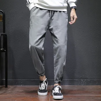 

Streetwear Ribbons Man's Pants Loose Drawstring Joggers Fashion Casual Ankle-Length Solid Pant Cotton Fernao Tapered Fit Pants