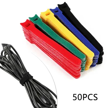 

50Pcs 1.2X15cm Reusable Cable Nylon Strap Colorful Hooks Loops Tape Cable Ties Wire Strap Wrap Fastening Organizer Management