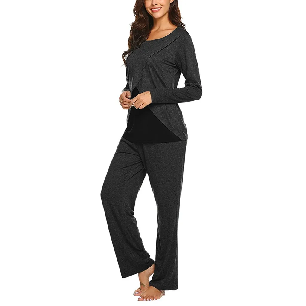 Женская футболка с длинными рукавами для беременных и кормящих малышей; пижамный комплект из топа и штанов; Пижама для беременных; пижамный комплект в полоску