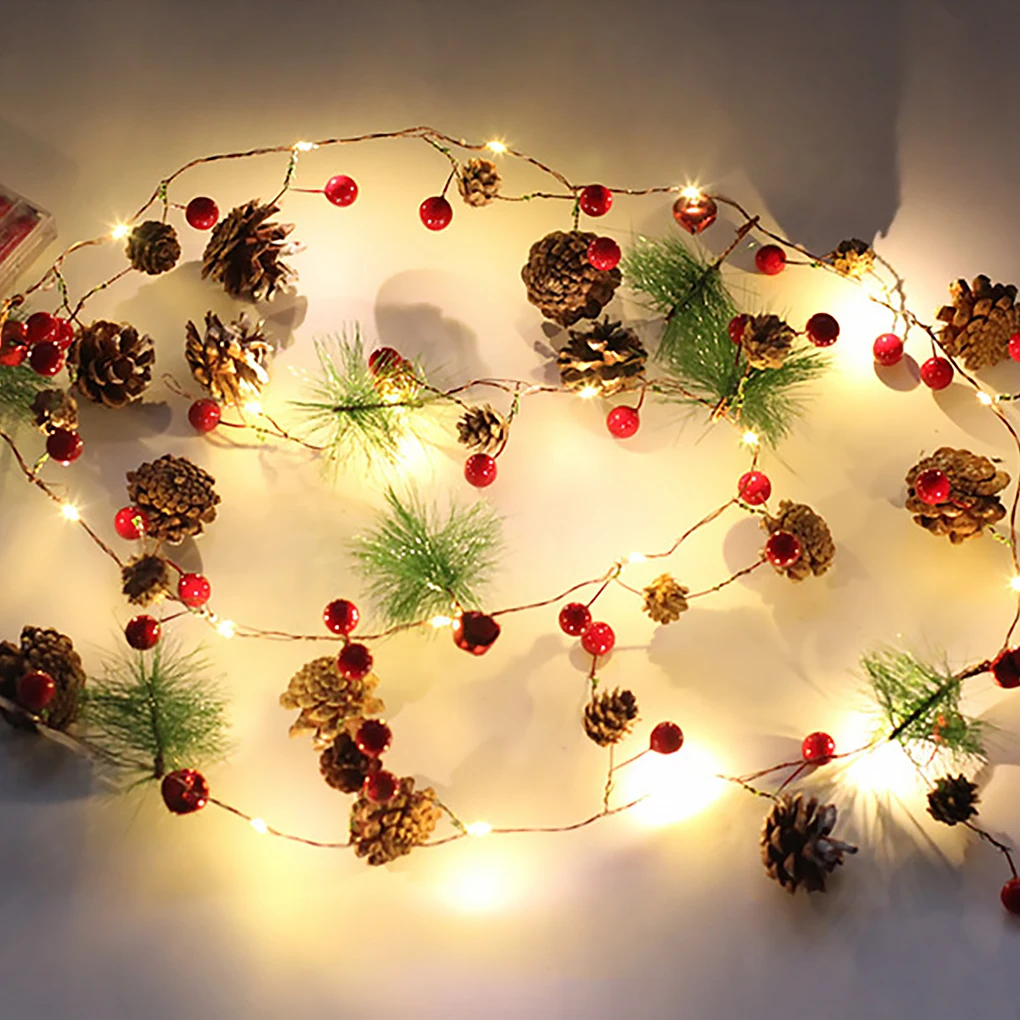 

Christmas Decoration LED Copper Wire Red Fruit Rattan Pine Cone Table Party Bells String Lights Wedding Decoration Birthday Lamp