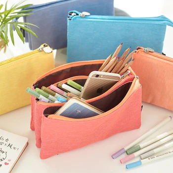 

Student 3 Three-layer Canvas Color Pencil Case for Girl Big Pencil Bag Pen Box Makeup Bag Stationery Storage Bags C15 D30