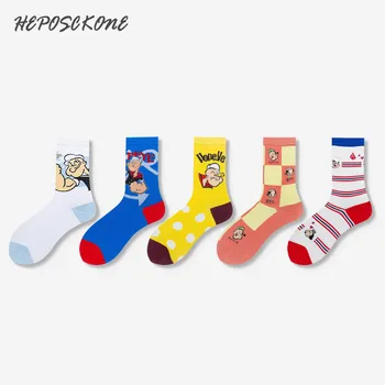 

New Product Fashion Couples Socks Cartoon Tide Animation College Style Unisex Funny Socks Harajuku Spinach Popeye Happy Sox