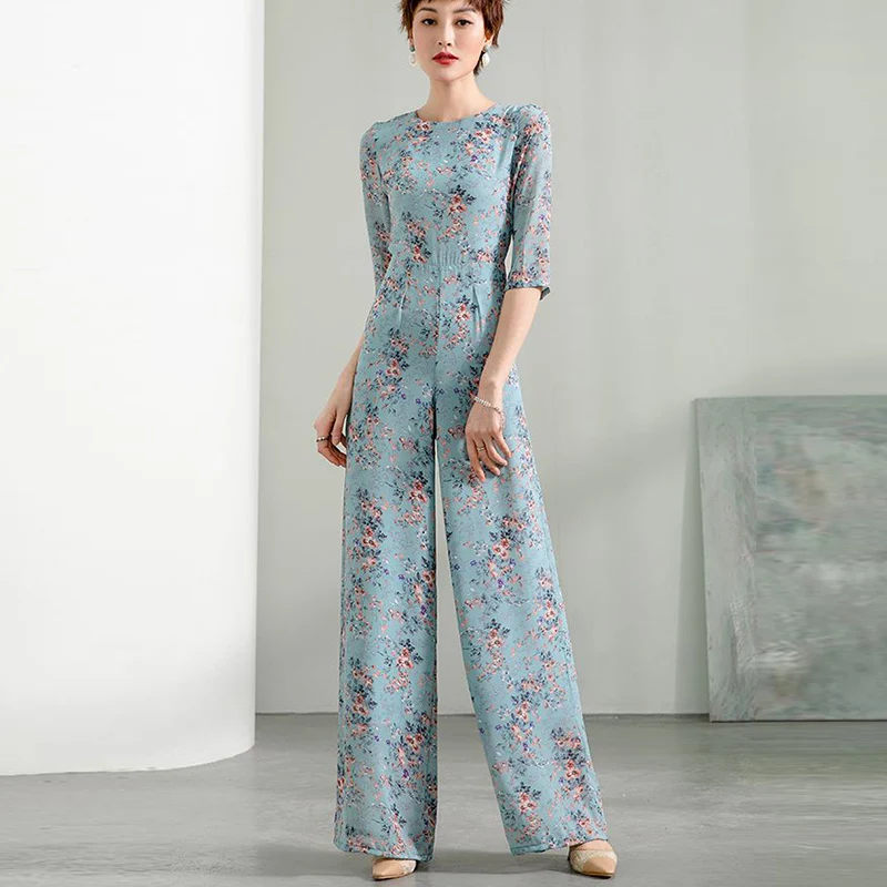 2020 Summer Party Jumpsuit for Women High Street Chiffon Print Elegant Half Sleeve O-neck Wide Leg Rompers Plus Size 3XL 4XL 2020 Summer Party Jumpsuit for Women High Street Chiffon Print Elegant Half Sleeve O-neck Wide Leg Rompers Plus Size 3XL 4XL