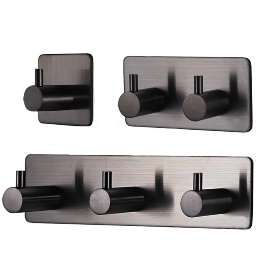 Ganchos impermeables en forma de L para ropa, colgador adhesivo para montar en la pared, paraguas, llaves, sombreros, gancho de almacenamiento, ganchos de decoración sin perforación, color negro