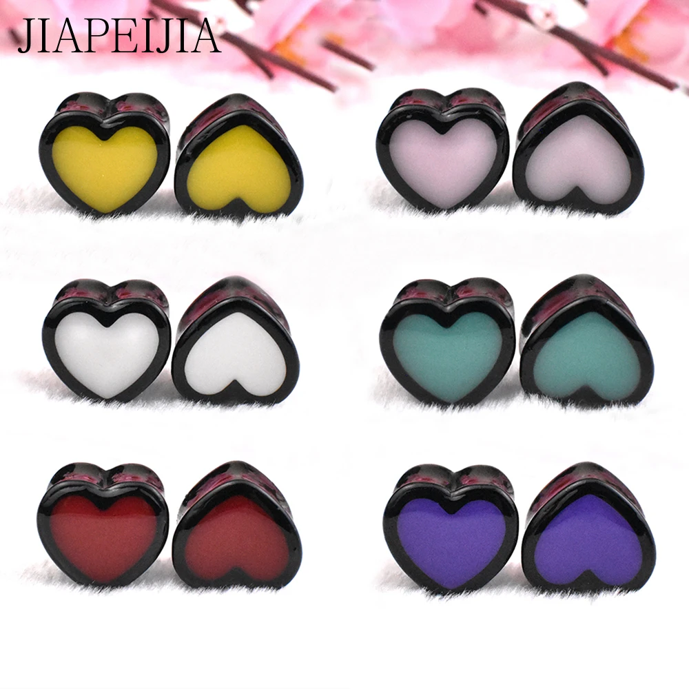 순수 컬러 하트 모양 귀 게이지 터널 및 플러그 아크릴 귀 스트레칭 키트 확장기 피어싱 귀걸이 6-25mm
