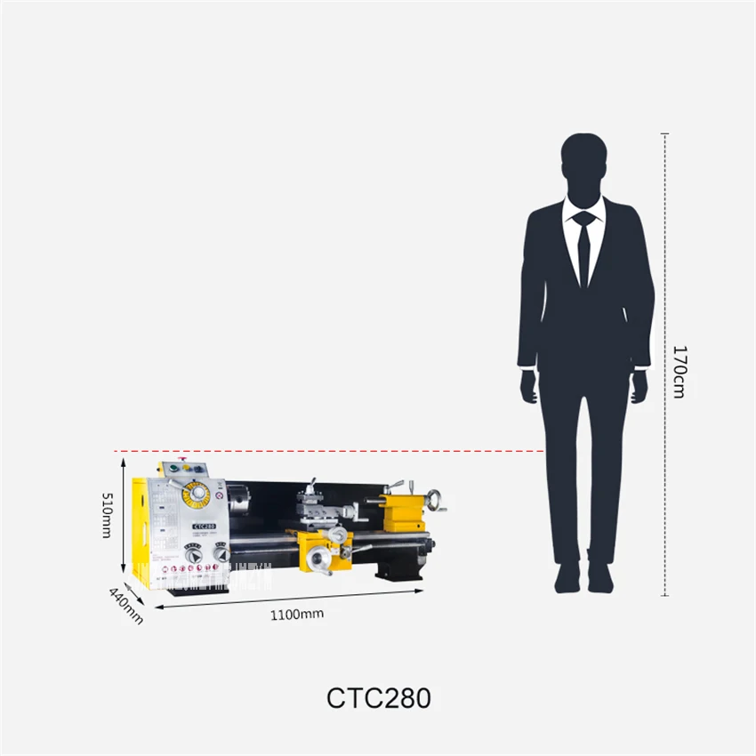 CTC280 токарный станок промышленного класса бытовой мини токарный станок по металлу обрабатывающий станок Скамья токарный станок 220 В/380 в 750 Вт 280 мм