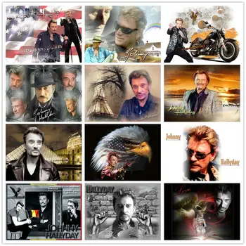 

Hot 16 styles Johnny hallyday diamond painting 5d full square french singer 3d round diamond art mosaic portrait 20x25cm