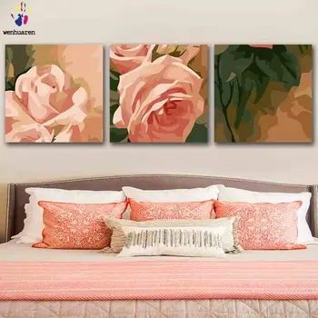 

DIY colorings pictures by numbers with colors Pink rose picture drawing painting by numbers framed Home decor three pieces
