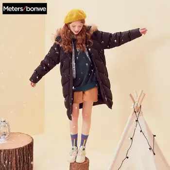 

Metersbonwe Long Warm Down Jacket Women Winter Portability Warm 80% White Duck Down Winter Fur collar Hooded Female Coat