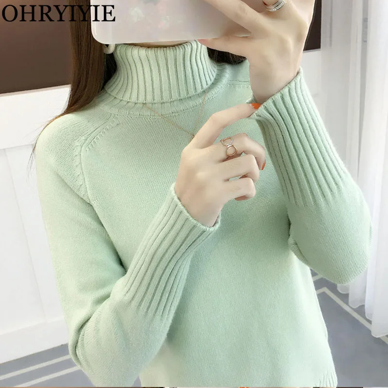

OHRYIYIE Green Grey Thick Warm Autumn Winter Turtleneck Pullovers and Sweaters Womens Long Sleeve Knitted Sweater Female Jumper