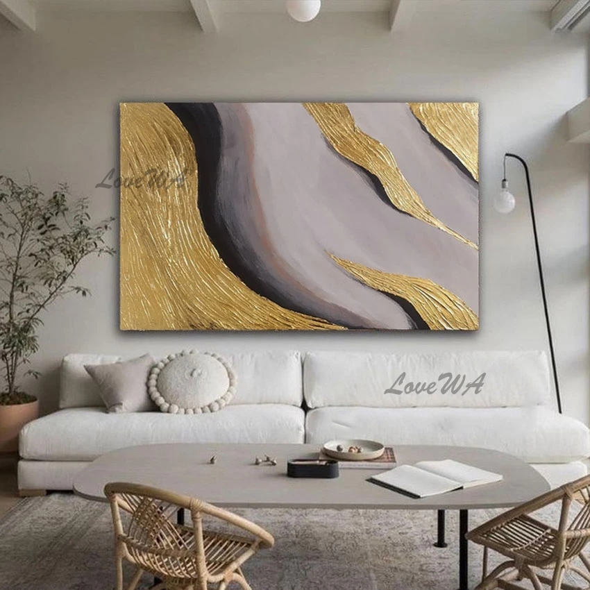 

No Framed Modern Gold Foil Simple Textured Abstract Oil Painting Wall Art Decoration Canvas Handmade Large Living Room Picture