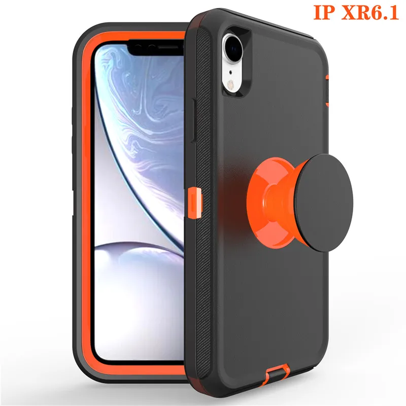 Гибкий Держатель-подставка чехол для iPhone 6 8 7 Plus x xr xs max Robot ударостойкая гибридная Броня матовый цвет Мягкий ТПУ чехол для телефона - Цвет: Orange Black