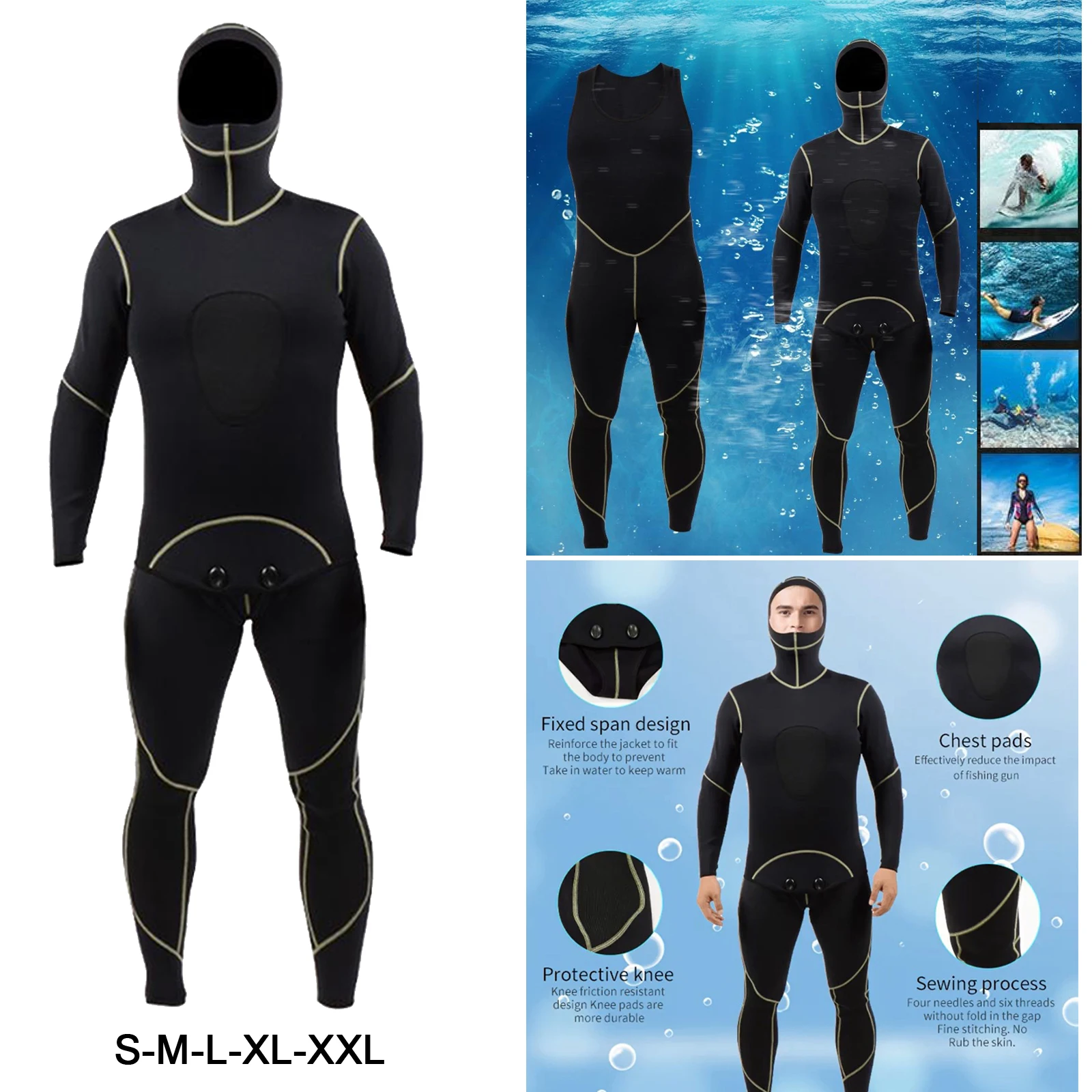 Professional 2MM 2-Piece Neoprene Scuba Dive Wetsuit With Hood Split Spearfishing Wet Suit For Men Double Warm Equipment