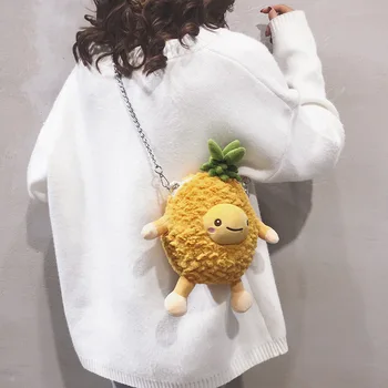 

Fauxe Fur Crossbody Bag For Women Japanese-style 3d Pineapple Shape Messenger Shoulder Bag Hand Bags Fruit Handbags Purse 2019