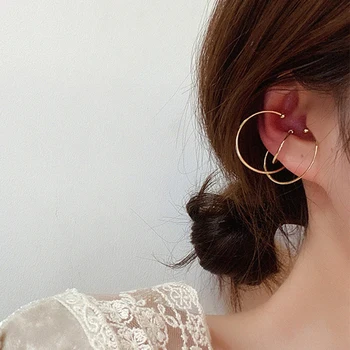 

Minimalist Gold Color Multi Circle Cross Ear Cuff Clip Earrings No Piercing Irregular Line Ball Shape Earcuff Earrings for Women