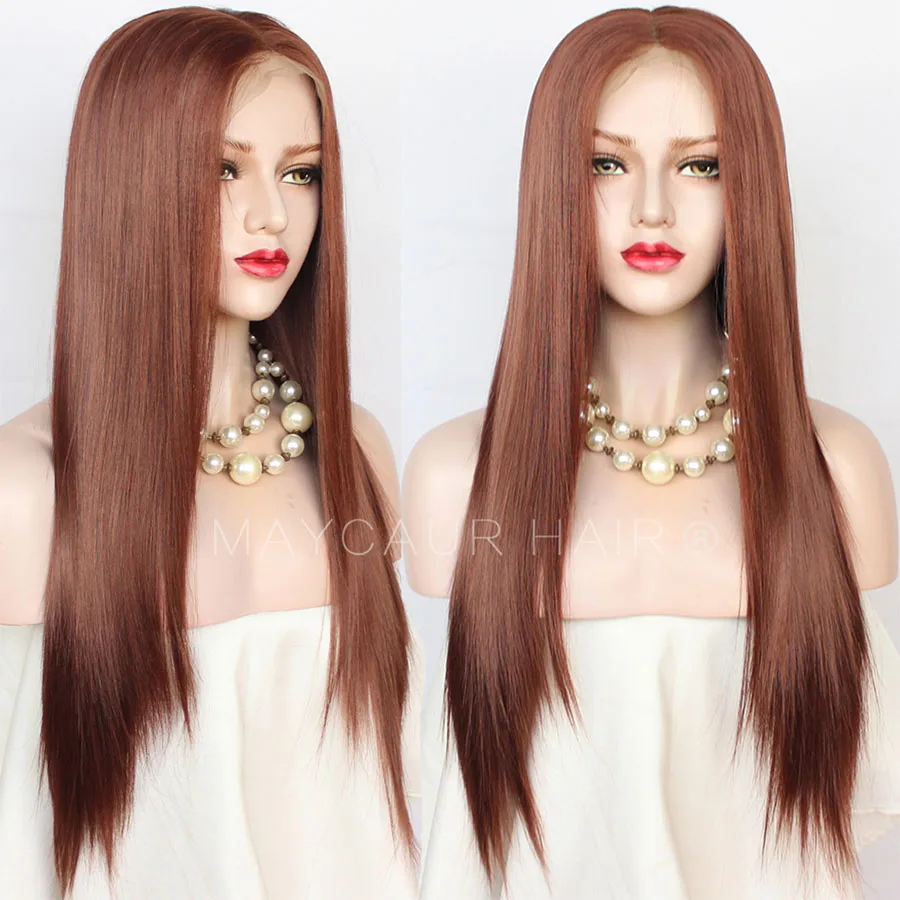 13x6 Long Straight Synthetic Lace Front Wigs for Black Women #13 Brown Color Lace Wigs with Natural Hairline 22 Inches (1)
