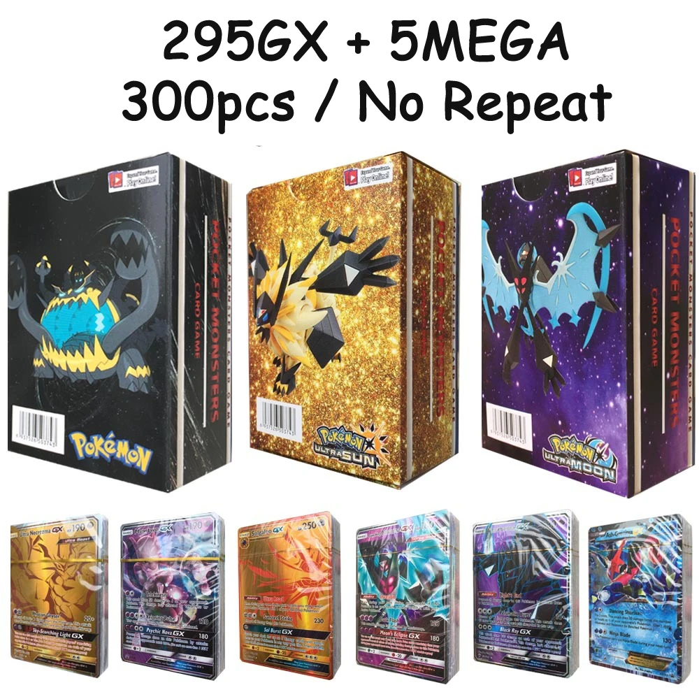 300 шт не повторяющиеся Cartas Pokemon Flash 295GX + 5 мега подарочные открытки настольные игры