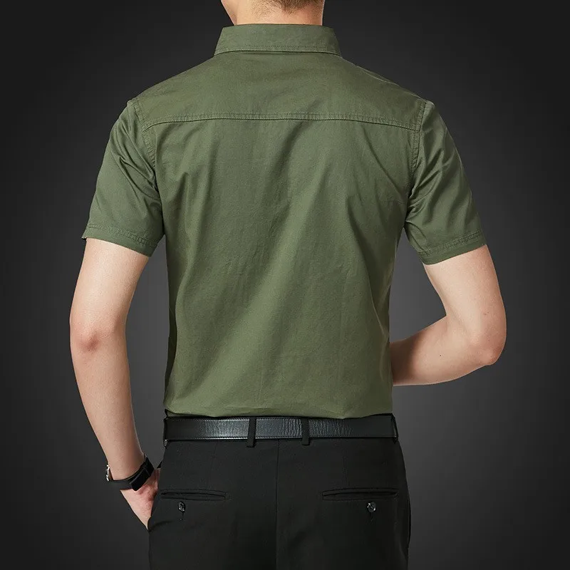 Большие размеры 4XL 5XL Мужская рубашка с коротким рукавом и двойным карманом