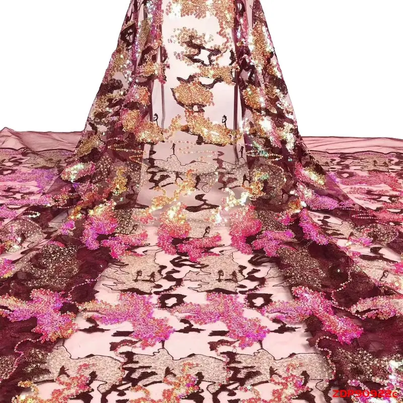 

2019 Hot sell net Lace Fabric Afircan Luxury Sequin Embroidered Tulle Net Fabric For Wedding Party Dress F190922