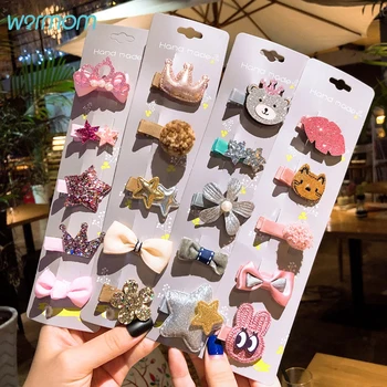 

Warmom 5Pcs Hairpins Set For Baby Girls Fashion Crown Flowers Bowknot Princess Korean Hair Clips Children Kids Headdress Gift