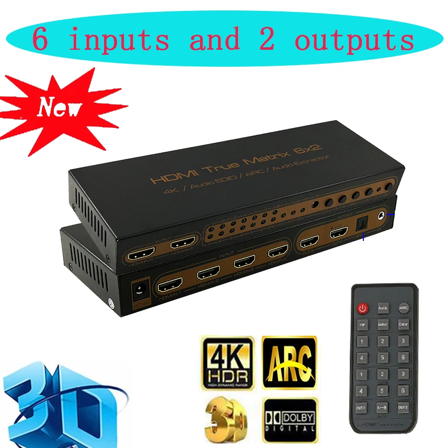 6x2 HDMI Matrix PIP 1.4V 4K*2K 3D Audio EDID/ARC/Audio Extractor 5.1CH switch splitter 6 input 2 output converter for HDTV 06M1 6x2 hdmi matrix pip 1 4v 4k 2k 3d audio edid arc audio extractor 5 1ch switch splitter 6 input 2 output converter for hdtv 06m1