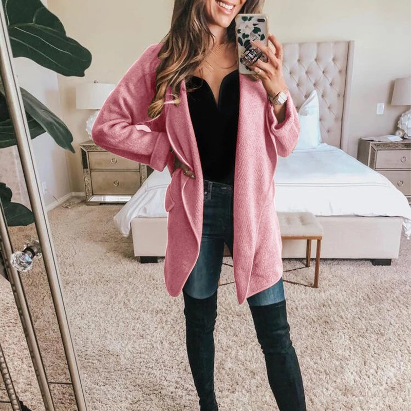 

Fashion Coat Women Casual Autumn Winter Coat Lapel Long Sleeve Warm Cardigan Solid Color Long Overcoat