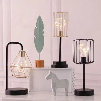 

Retro 3D Geometric LED Light Nordic Style Wrought iron Hotel ornaments Bed Side Battery Table Lamp Home Decoration Light Crafts