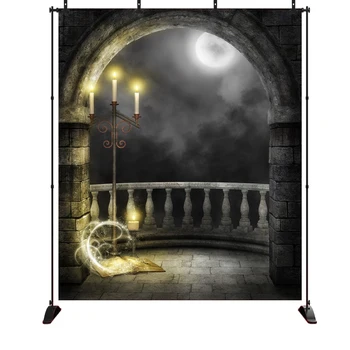 

Halloween Stone arch Full Moon Candlestick Magic Book Photography Backdrop Customized Photo Background Studio Prop