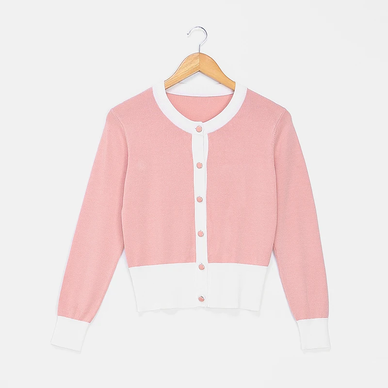Pink DMLFZMY вязаный кардиган женский Осень женский жакет корейский Повседневный круглый вырез однобортный длинный рукав рубашка - Цвет: Pink