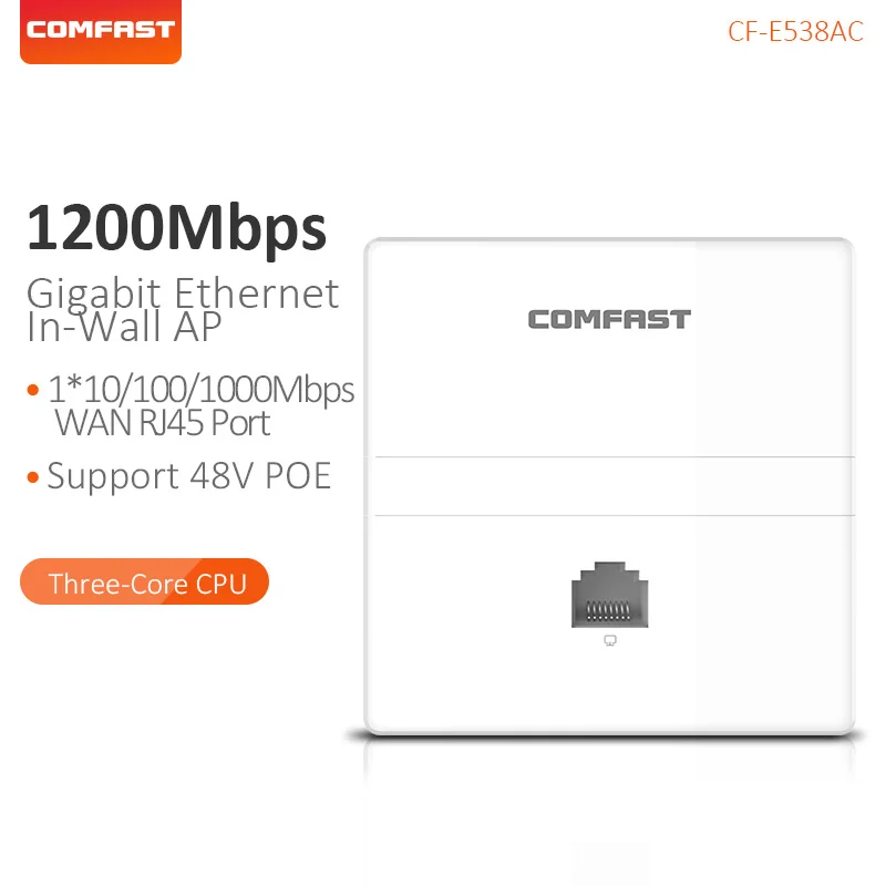 

Comfast Wireless In-wall AP 1200Mbps Dual Band 2.4+5G Gigabit Ethernet Access Point for Hotel RJ45 WAN LAN Port Router CF-E538AC